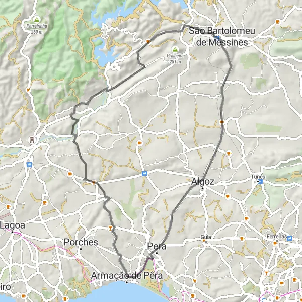 Map miniature of "The Countryside Escape" cycling inspiration in Algarve, Portugal. Generated by Tarmacs.app cycling route planner