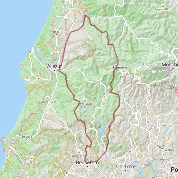 Miniatura do mapa de inspiração para ciclismo "Trilho das Montanhas Algarvias" em Algarve, Portugal. Gerado pelo planejador de rotas de ciclismo Tarmacs.app