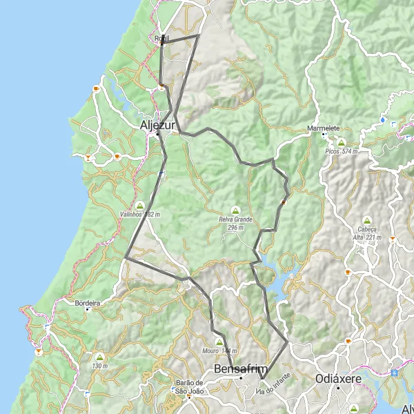 Miniatura do mapa de inspiração para ciclismo "Rota dos Álamos" em Algarve, Portugal. Gerado pelo planejador de rotas de ciclismo Tarmacs.app