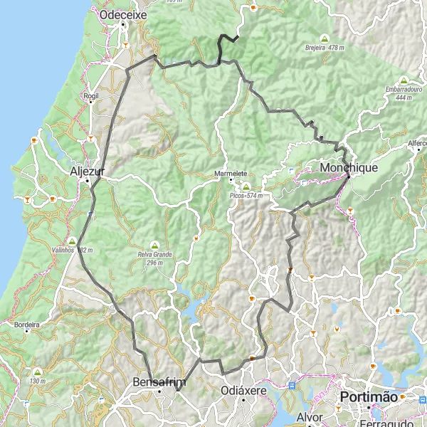 Miniatura do mapa de inspiração para ciclismo "Desafio Algarvio" em Algarve, Portugal. Gerado pelo planejador de rotas de ciclismo Tarmacs.app