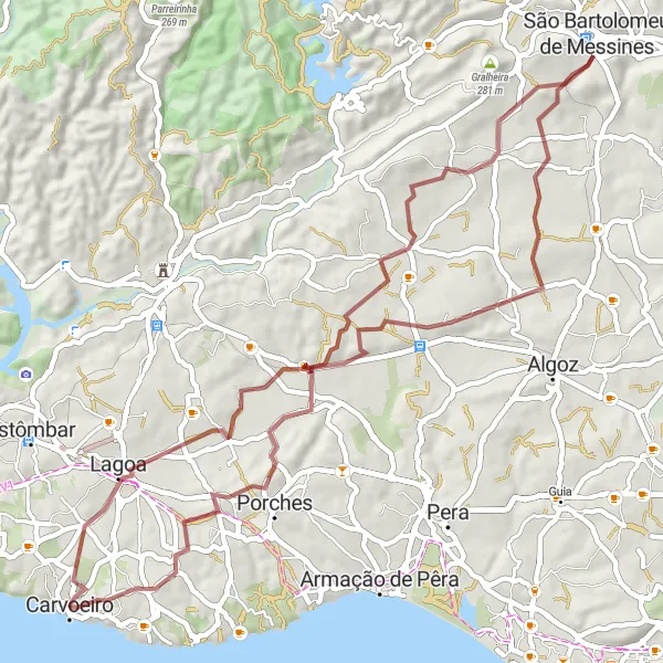 Miniatura do mapa de inspiração para ciclismo "Rota das Colinas e Vales" em Algarve, Portugal. Gerado pelo planejador de rotas de ciclismo Tarmacs.app
