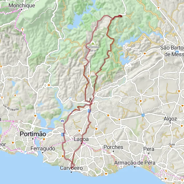 Miniatura do mapa de inspiração para ciclismo "Rota dos Castelos e Vistas" em Algarve, Portugal. Gerado pelo planejador de rotas de ciclismo Tarmacs.app