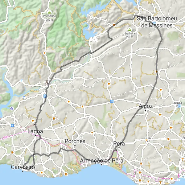 Miniatura do mapa de inspiração para ciclismo "Rota Panorâmica até São Bartolomeu" em Algarve, Portugal. Gerado pelo planejador de rotas de ciclismo Tarmacs.app