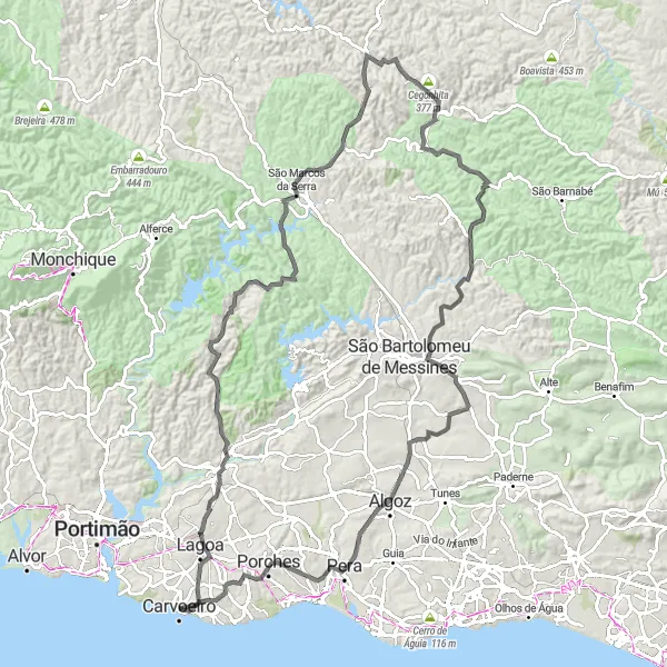 Miniatura do mapa de inspiração para ciclismo "Volta Épica pelo Interior Algarvio" em Algarve, Portugal. Gerado pelo planejador de rotas de ciclismo Tarmacs.app