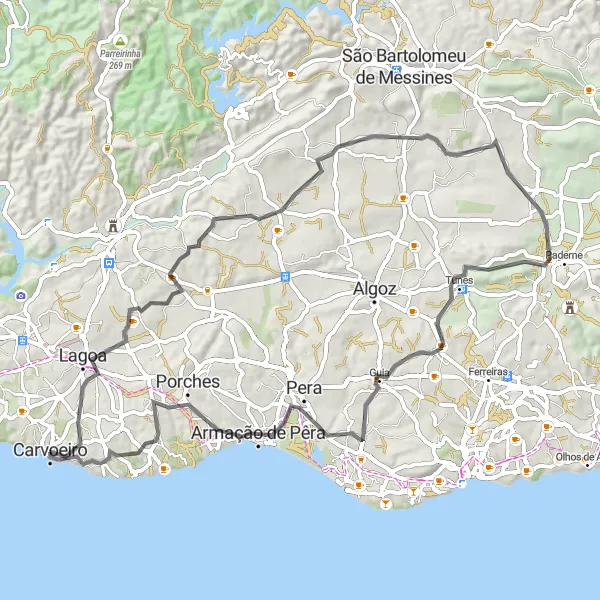 Miniatura do mapa de inspiração para ciclismo "Rota das Vilas e Paisagens" em Algarve, Portugal. Gerado pelo planejador de rotas de ciclismo Tarmacs.app