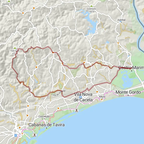 Miniatura do mapa de inspiração para ciclismo "Rota de Ciclismo de Gravel Vila Nova de Cacela" em Algarve, Portugal. Gerado pelo planejador de rotas de ciclismo Tarmacs.app