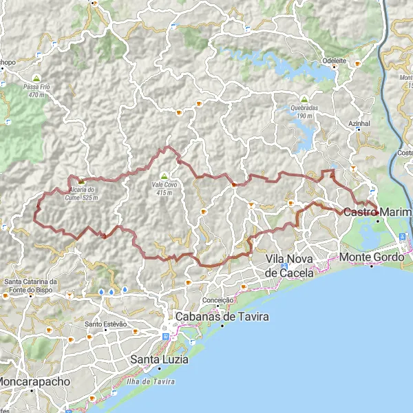 Miniatura do mapa de inspiração para ciclismo "Desafio de Ciclismo Gravel por Adela" em Algarve, Portugal. Gerado pelo planejador de rotas de ciclismo Tarmacs.app
