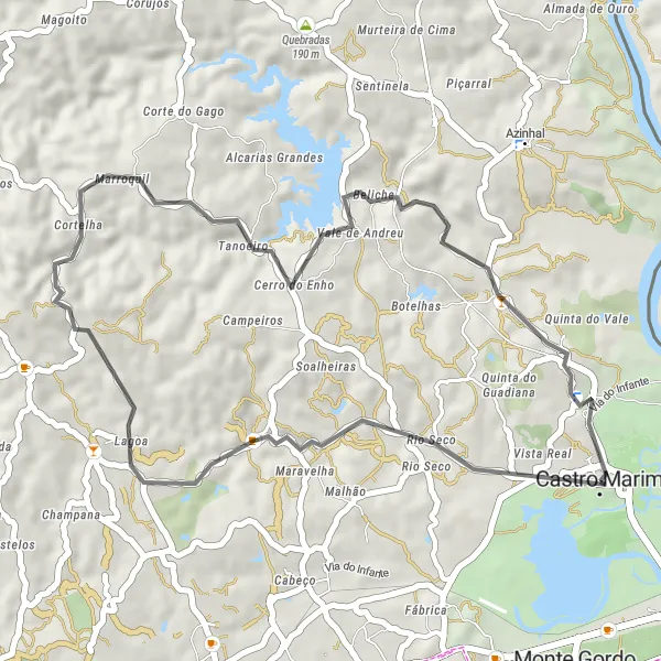 Map miniature of "The Coastal Road Adventure" cycling inspiration in Algarve, Portugal. Generated by Tarmacs.app cycling route planner