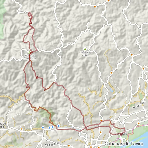 Miniatura do mapa de inspiração para ciclismo "Trilho do Barranco da Malhada" em Algarve, Portugal. Gerado pelo planejador de rotas de ciclismo Tarmacs.app