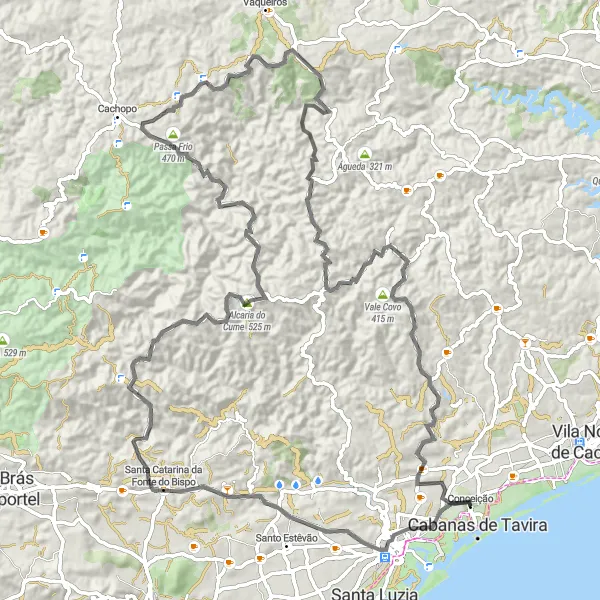 Miniatura do mapa de inspiração para ciclismo "Rota do Castelo de Tavira" em Algarve, Portugal. Gerado pelo planejador de rotas de ciclismo Tarmacs.app