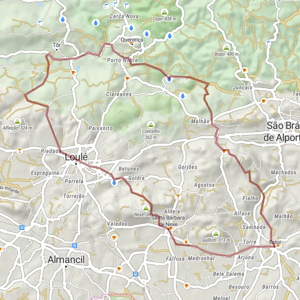 Map miniature of "The Gravel Escape" cycling inspiration in Algarve, Portugal. Generated by Tarmacs.app cycling route planner