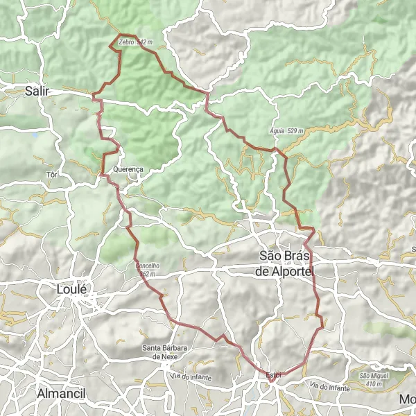 Miniatura do mapa de inspiração para ciclismo "Rota de Ciclismo em Estradas de Terra até Pousada Palacio de Estoi" em Algarve, Portugal. Gerado pelo planejador de rotas de ciclismo Tarmacs.app