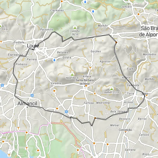 Miniatura do mapa de inspiração para ciclismo "Rota de Ciclismo em Estradas de Almancil" em Algarve, Portugal. Gerado pelo planejador de rotas de ciclismo Tarmacs.app