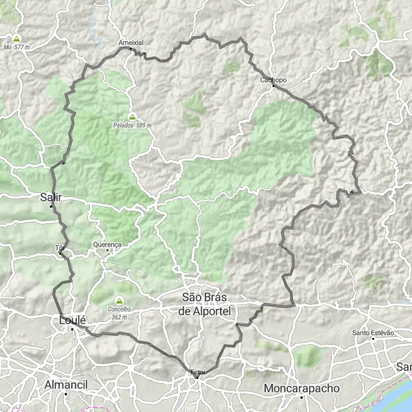 Miniatura do mapa de inspiração para ciclismo "Volta às Serras Algarvias" em Algarve, Portugal. Gerado pelo planejador de rotas de ciclismo Tarmacs.app