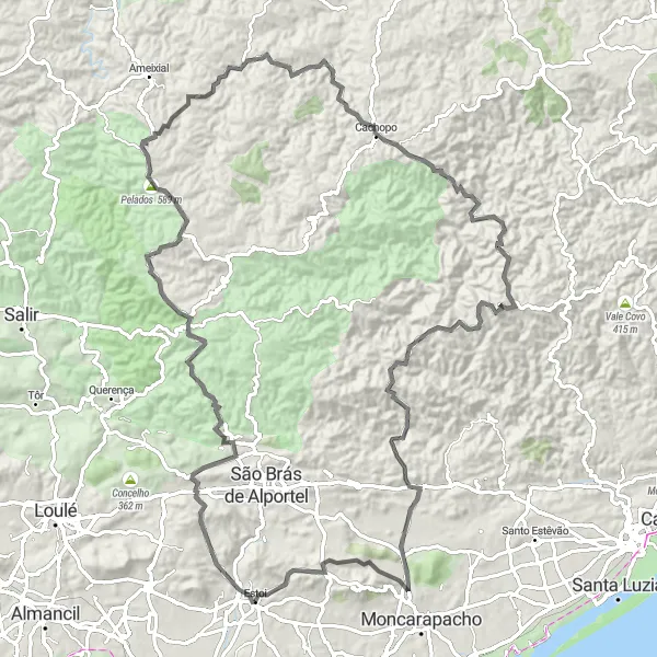 Miniatura do mapa de inspiração para ciclismo "Rota de Ciclismo de Estrada até Mealha" em Algarve, Portugal. Gerado pelo planejador de rotas de ciclismo Tarmacs.app