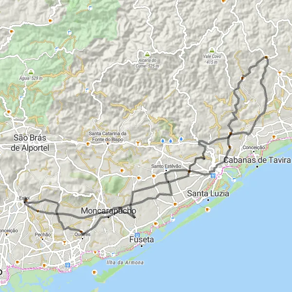 Miniatura do mapa de inspiração para ciclismo "Trilho Costeiro de Tavira" em Algarve, Portugal. Gerado pelo planejador de rotas de ciclismo Tarmacs.app