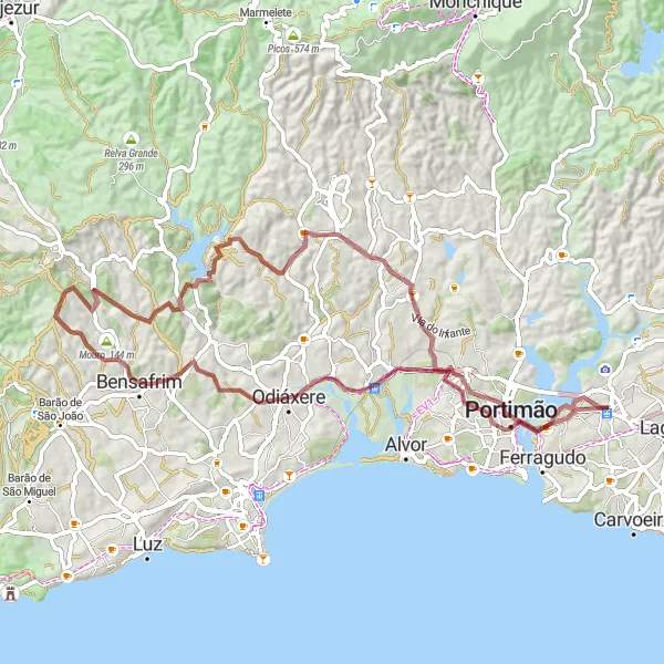 Map miniature of "Estômbar - Boi - Bensafrim - Estômbar" cycling inspiration in Algarve, Portugal. Generated by Tarmacs.app cycling route planner