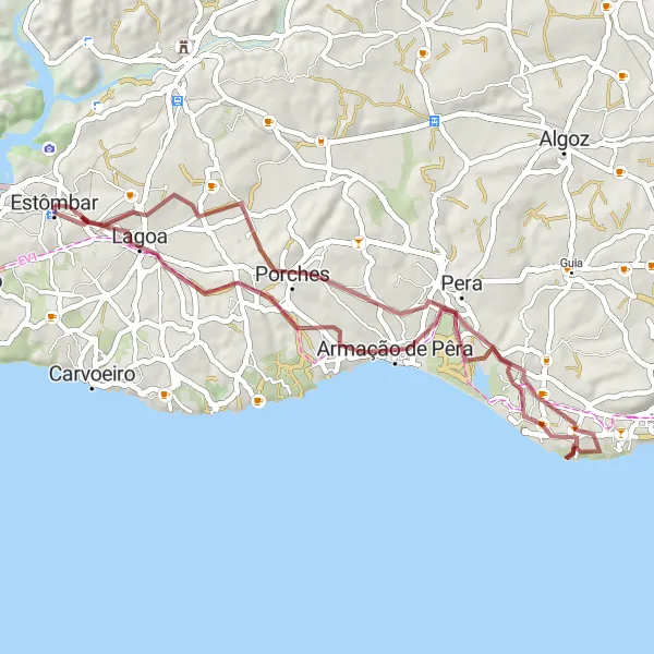 Map miniature of "Estômbar Gravel Loop" cycling inspiration in Algarve, Portugal. Generated by Tarmacs.app cycling route planner