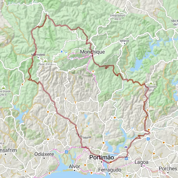 Map miniature of "Monchique Adventure" cycling inspiration in Algarve, Portugal. Generated by Tarmacs.app cycling route planner