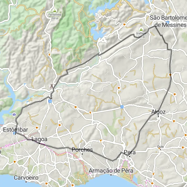 Map miniature of "Algoz Countryside Ride" cycling inspiration in Algarve, Portugal. Generated by Tarmacs.app cycling route planner