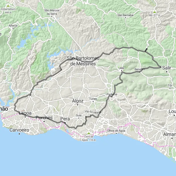 Map miniature of "Silves Loop" cycling inspiration in Algarve, Portugal. Generated by Tarmacs.app cycling route planner