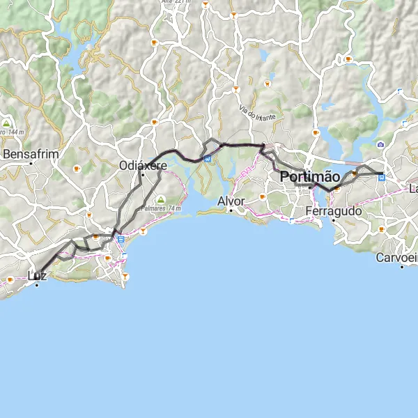 Miniatura do mapa de inspiração para ciclismo "Circuito Cultural de Estômbar" em Algarve, Portugal. Gerado pelo planejador de rotas de ciclismo Tarmacs.app