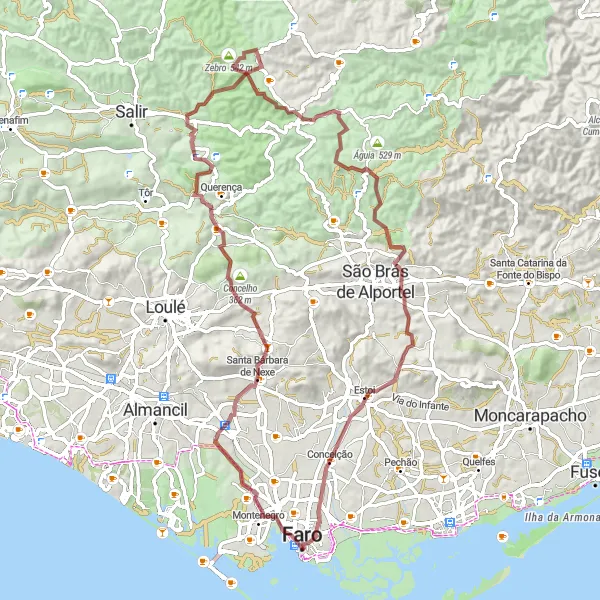 Miniatura do mapa de inspiração para ciclismo "Aventura por Santa Bárbara e Serro" em Algarve, Portugal. Gerado pelo planejador de rotas de ciclismo Tarmacs.app