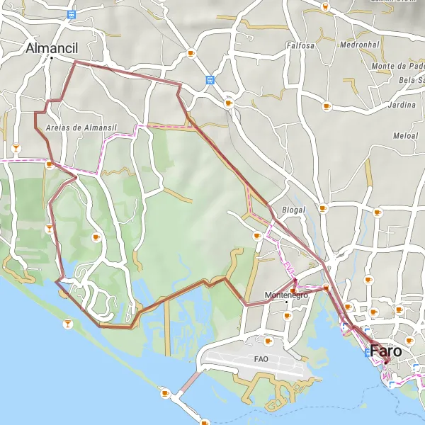 Miniatura do mapa de inspiração para ciclismo "Rota pela Natureza em Montenegro e Almancil" em Algarve, Portugal. Gerado pelo planejador de rotas de ciclismo Tarmacs.app