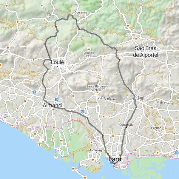 Map miniature of "Rural Escape - Faro to Benafim" cycling inspiration in Algarve, Portugal. Generated by Tarmacs.app cycling route planner