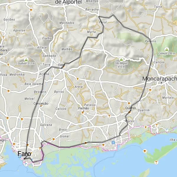 Map miniature of "Estoi Loop" cycling inspiration in Algarve, Portugal. Generated by Tarmacs.app cycling route planner