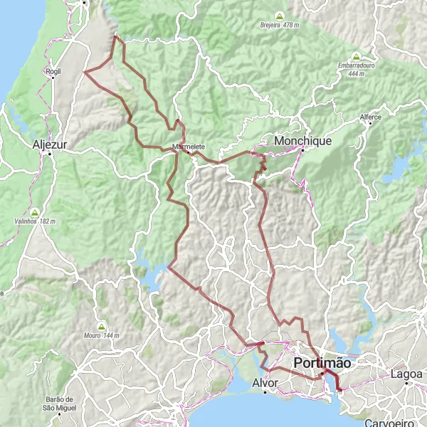 Miniatura do mapa de inspiração para ciclismo "Trilha pela Serra e Vales" em Algarve, Portugal. Gerado pelo planejador de rotas de ciclismo Tarmacs.app