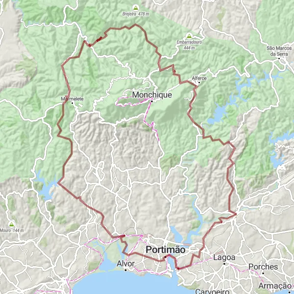Miniatura do mapa de inspiração para ciclismo "Desafio Cabeço da Égua" em Algarve, Portugal. Gerado pelo planejador de rotas de ciclismo Tarmacs.app