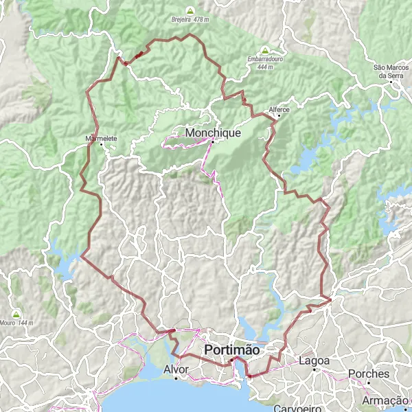 Map miniature of "Gravel Adventure around Ferragudo" cycling inspiration in Algarve, Portugal. Generated by Tarmacs.app cycling route planner