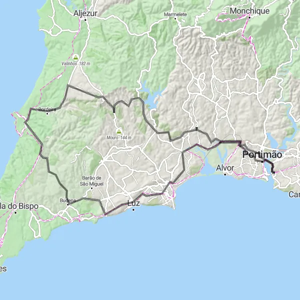 Miniatura do mapa de inspiração para ciclismo "Rota Carrapateira" em Algarve, Portugal. Gerado pelo planejador de rotas de ciclismo Tarmacs.app