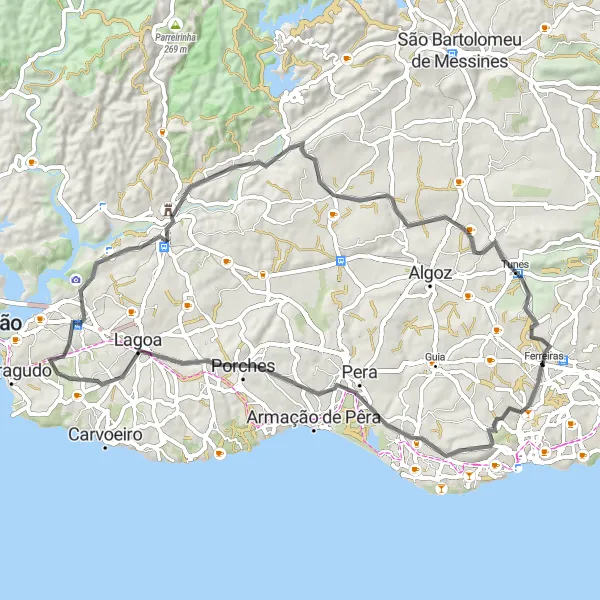 Map miniature of "Ferreiras Adventure" cycling inspiration in Algarve, Portugal. Generated by Tarmacs.app cycling route planner