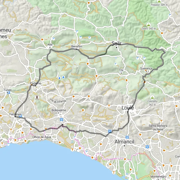 Map miniature of "Ferreiras Loop" cycling inspiration in Algarve, Portugal. Generated by Tarmacs.app cycling route planner