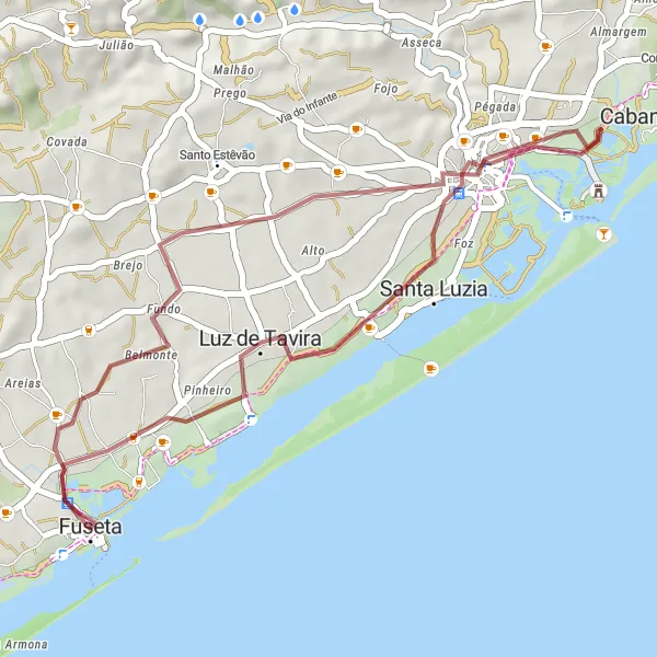 Map miniature of "Fuzeta - Luz de Tavira - Tavira - Fuseta" cycling inspiration in Algarve, Portugal. Generated by Tarmacs.app cycling route planner