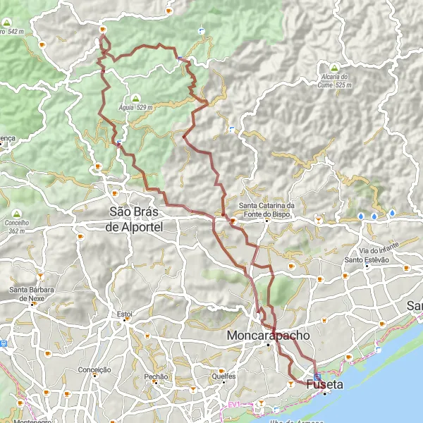 Miniatura do mapa de inspiração para ciclismo "Rota de Moncarapacho a Fuseta" em Algarve, Portugal. Gerado pelo planejador de rotas de ciclismo Tarmacs.app