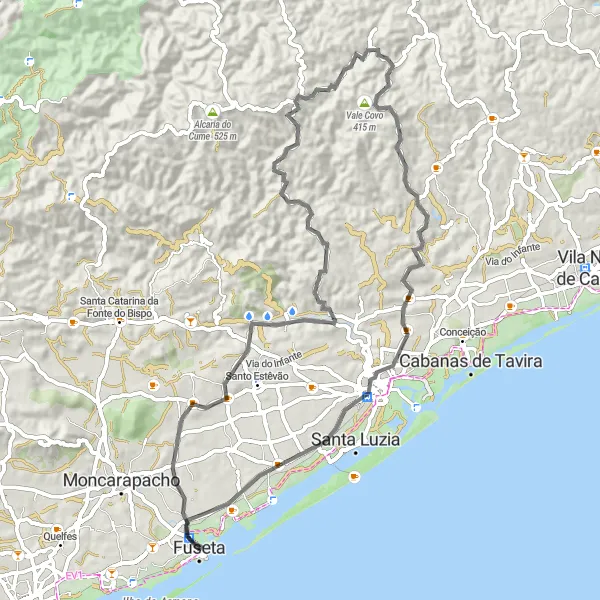 Miniatura do mapa de inspiração para ciclismo "Rota do Cerro do Major" em Algarve, Portugal. Gerado pelo planejador de rotas de ciclismo Tarmacs.app