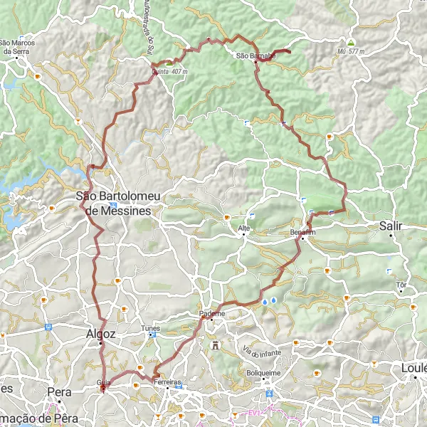 Miniatura do mapa de inspiração para ciclismo "Rota da Natureza Selvagem" em Algarve, Portugal. Gerado pelo planejador de rotas de ciclismo Tarmacs.app