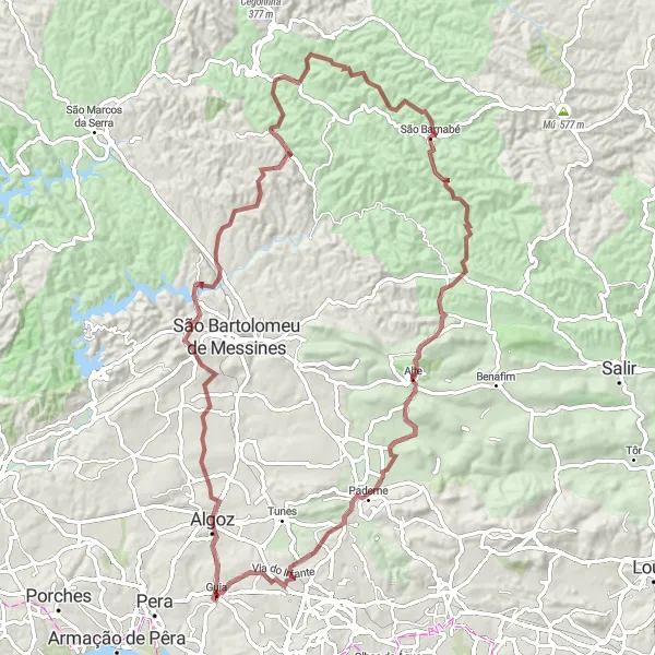 Miniatura do mapa de inspiração para ciclismo "Travessia da Serra de Algarve" em Algarve, Portugal. Gerado pelo planejador de rotas de ciclismo Tarmacs.app