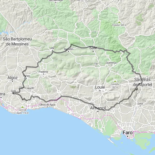 Miniatura do mapa de inspiração para ciclismo "Tunes a Ponte Romana Travessia de Estrada" em Algarve, Portugal. Gerado pelo planejador de rotas de ciclismo Tarmacs.app