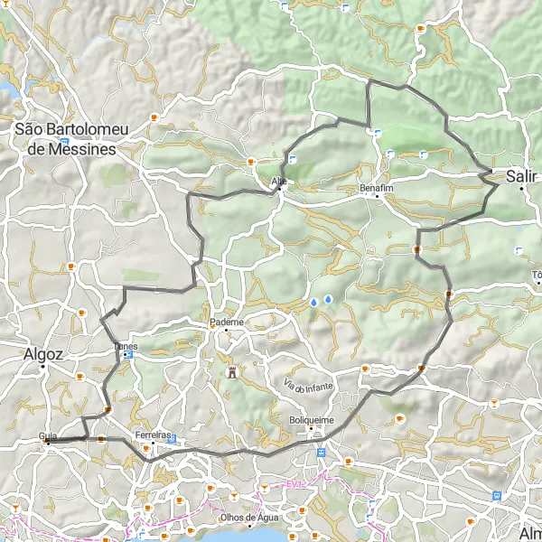 Miniatura do mapa de inspiração para ciclismo "Travessia das Serras do Algarve" em Algarve, Portugal. Gerado pelo planejador de rotas de ciclismo Tarmacs.app