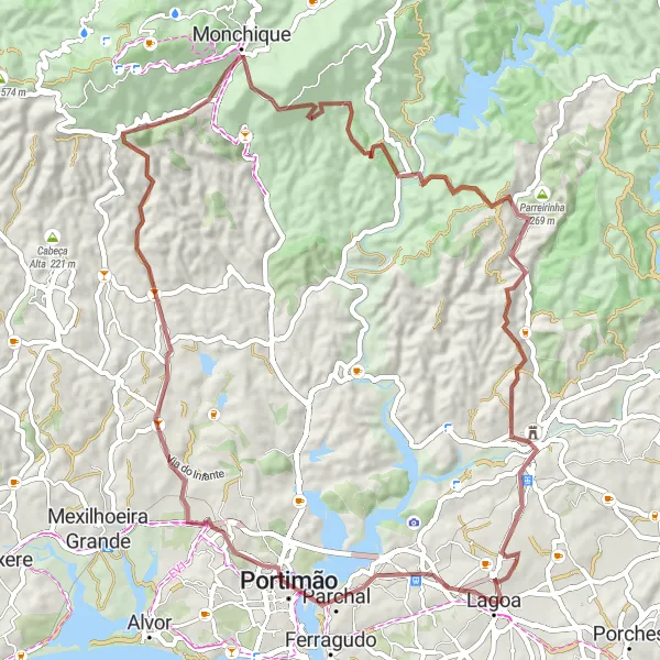 Miniatura do mapa de inspiração para ciclismo "Travessia Gravel até Monchique" em Algarve, Portugal. Gerado pelo planejador de rotas de ciclismo Tarmacs.app