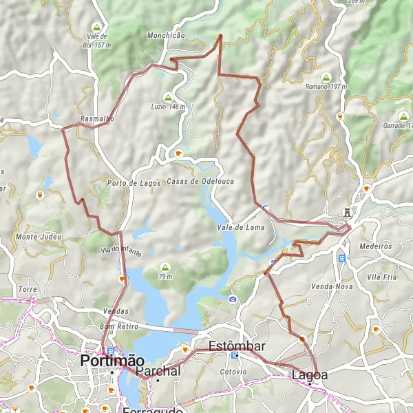 Miniatura do mapa de inspiração para ciclismo "Rota Aventureira pela Natureza" em Algarve, Portugal. Gerado pelo planejador de rotas de ciclismo Tarmacs.app