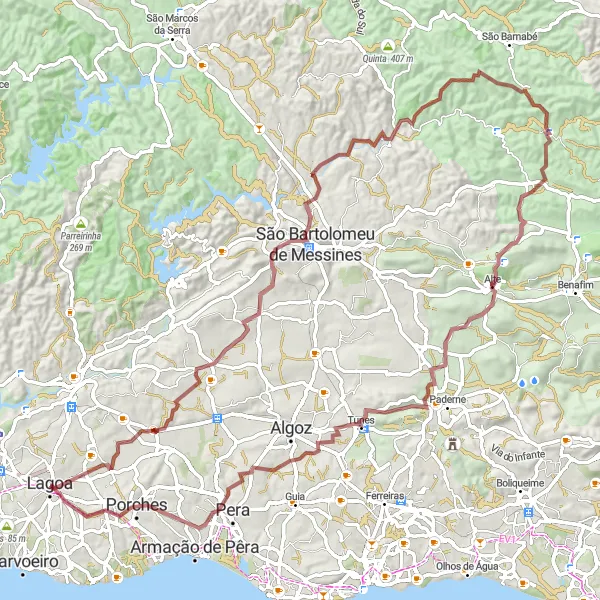 Map miniature of "Algarve Gravel Adventure" cycling inspiration in Algarve, Portugal. Generated by Tarmacs.app cycling route planner