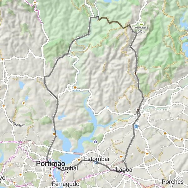 Map miniature of "Coastal Delights of Portimão" cycling inspiration in Algarve, Portugal. Generated by Tarmacs.app cycling route planner