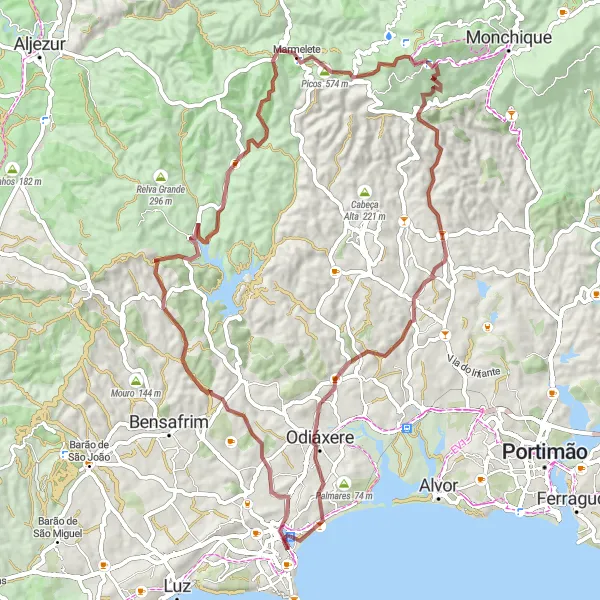 Miniatura do mapa de inspiração para ciclismo "Rota da Boa Esperança" em Algarve, Portugal. Gerado pelo planejador de rotas de ciclismo Tarmacs.app