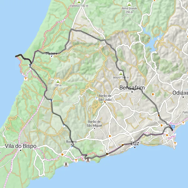 Miniatura do mapa de inspiração para ciclismo "Rota de Lagos a Foia e Bordeira" em Algarve, Portugal. Gerado pelo planejador de rotas de ciclismo Tarmacs.app