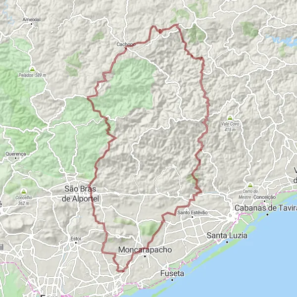 Miniatura do mapa de inspiração para ciclismo "Grand Tour Montanhoso" em Algarve, Portugal. Gerado pelo planejador de rotas de ciclismo Tarmacs.app